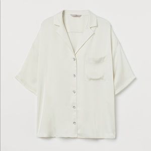 H&M white button down oversized resort top NWT